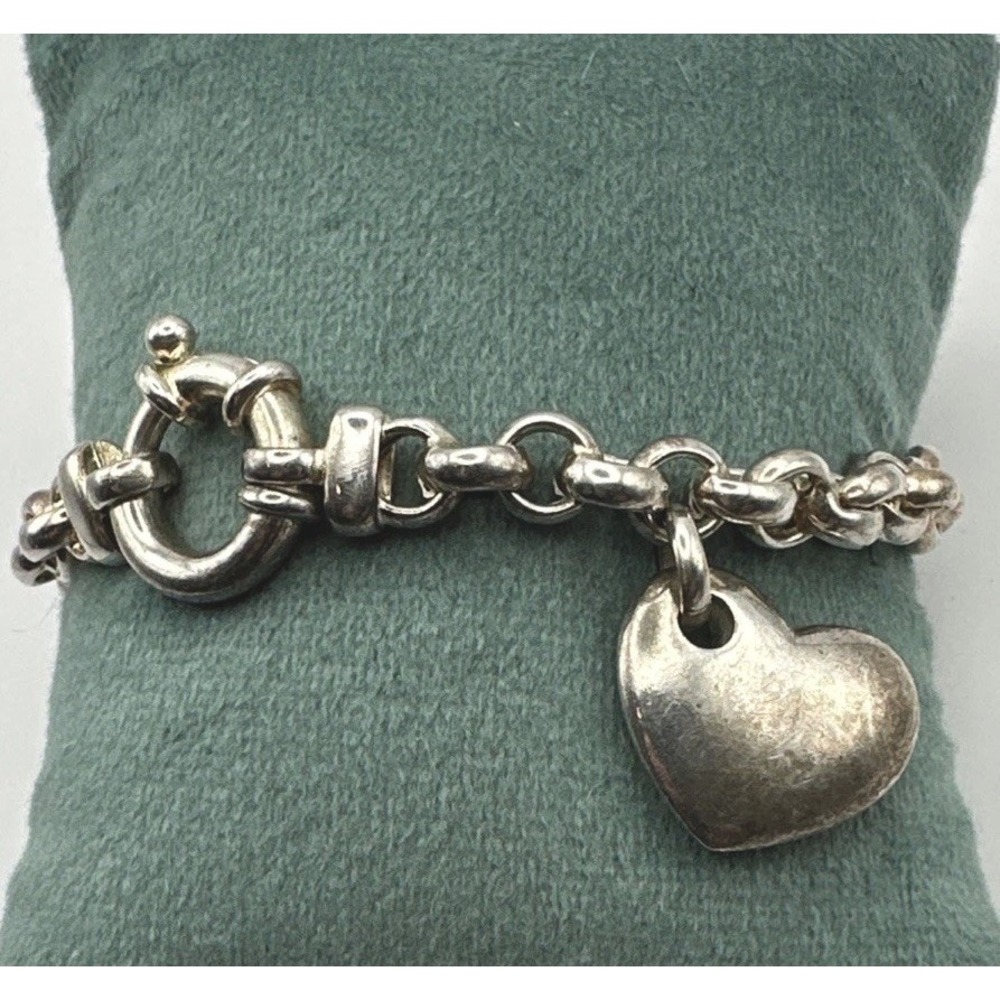 Chunky Milor Italy S925 Rolo Chain Heart Charm Bracelet Love Cherish - Picture 4 of 9